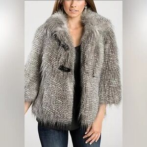 Guess Ladies Faux Fur 3/4 Sleeve Jacket Black & White Fur Size Medium